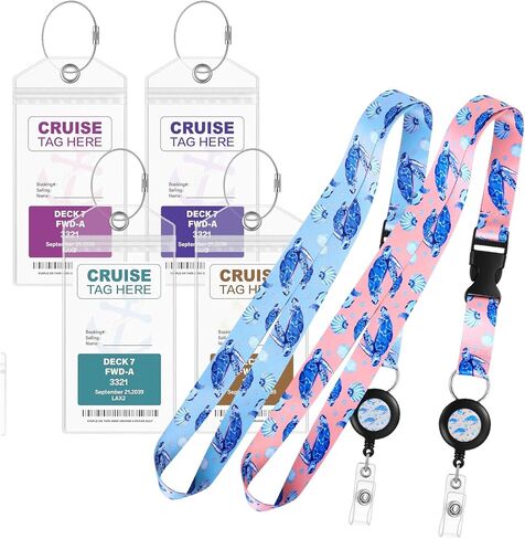 2 Cruise Lanyards+4 Water-Resistant Luggage Tag Holders | Perfect for Couples | Compatible with Carnival, Princess, Norwegian (NCL), P&O, Holland America, MSC, Costa Cruise Lines in Saudi Arabia
