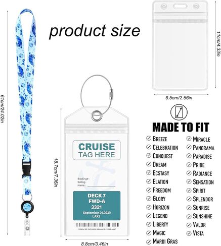 2 Cruise Lanyards+4 Water-Resistant Luggage Tag Holders | Perfect for Couples | Compatible with Carnival, Princess, Norwegian (NCL), P&O, Holland America, MSC, Costa Cruise Lines in Saudi Arabia