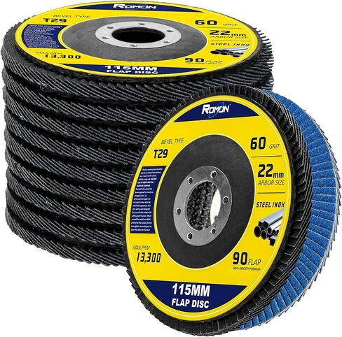 أقراص رومون فلاب 40 حبيبة، 10 عبوات 4 1/2 × 7/8 بوصة قرص صنفرة رفرف، نوع 29 زركونيا عجلة طحن من الألومنيوم، مواد كاشطة أكسيد للفولاذ المقاوم للصدأ، صفائح معدنية (إصدار عالي الكثافة، 115 مم) in Kuwait