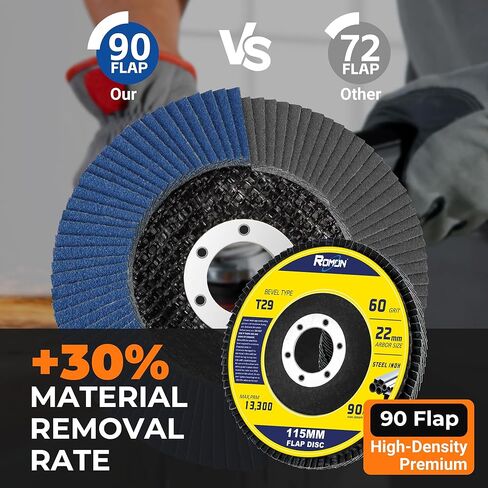 أقراص رومون فلاب 40 حبيبة، 10 عبوات 4 1/2 × 7/8 بوصة قرص صنفرة رفرف، نوع 29 زركونيا عجلة طحن من الألومنيوم، مواد كاشطة أكسيد للفولاذ المقاوم للصدأ، صفائح معدنية (إصدار عالي الكثافة، 115 مم) in Kuwait