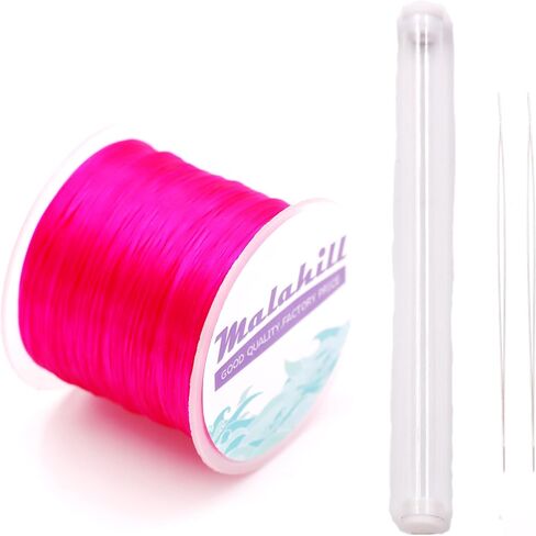 Elastic Beading Cord for Bracelet, Stretchy Thread for Jewelry Making, Flat Elastic String with 2 Pcs Beading Needles Rose Red in Kuwait