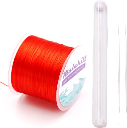 Elastic Beading Cord for Bracelet, Stretchy Thread for Jewelry Making, Flat Elastic String with 2 Pcs Beading Needles Rose Red in Saudi Arabia