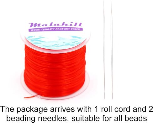 Elastic Beading Cord for Bracelet, Stretchy Thread for Jewelry Making, Flat Elastic String with 2 Pcs Beading Needles Rose Red in Saudi Arabia