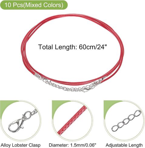 MECCANIXITY 10pcs 24 Inch Waxed Necklace Cord, Bulk Necklace String with Clasp 2mm Waxed Leather Cord Rope for Jewelry Making DIY Bracelet Pendant,Mixed Colors in Saudi Arabia