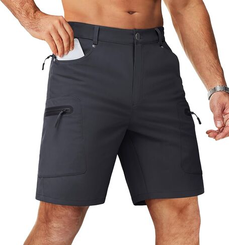 TACVASEN Men's Hiking Cargo Shorts 10" with Zipper Pockets Men's Tactical Shorts Stretch Waist Casual Shorts Golf Outdoor in Kuwait