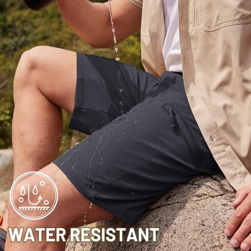 TACVASEN Men's Hiking Cargo Shorts 10" with Zipper Pockets Men's Tactical Shorts Stretch Waist Casual Shorts Golf Outdoor in Kuwait