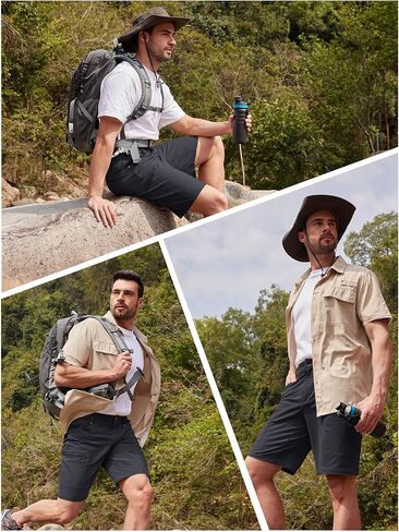 TACVASEN Men's Hiking Cargo Shorts 10" with Zipper Pockets Men's Tactical Shorts Stretch Waist Casual Shorts Golf Outdoor in Kuwait