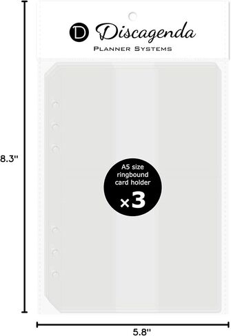Discagenda Clear Card حامل A5 (5.8 × 8.3 بوصة) ، 3 حزمة ل 6 حلقات منظم مخطط مونيرنر الشخصي in Kuwait