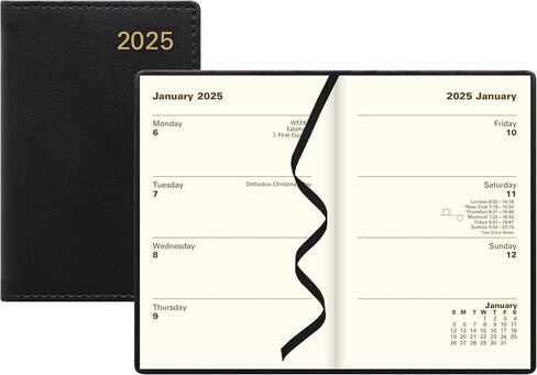 Letts of London Belgravia Mini Pocket Week to View Leather Diary with Planners 2025, 4.3-inch Height, Black, Office and School Supplies, C33EBK in Kuwait