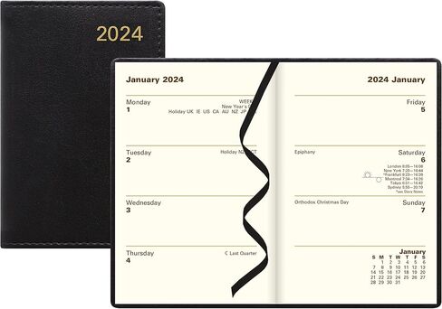 Letts of London Belgravia Mini Pocket Week to View Leather Diary with Planners 2025, 4.3-inch Height, Black, Office and School Supplies, C33EBK in Kuwait