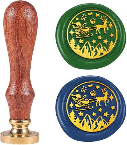 Christmas Sleigh 1" Wax Seal Stamp Retro Sealing Stamps Removable Brass Head Seal Stamp with Wooden Handle Sealing Wax for Envelope Greeting Letter Christmas Invitations Gift Wrapping Decor in Saudi Arabia