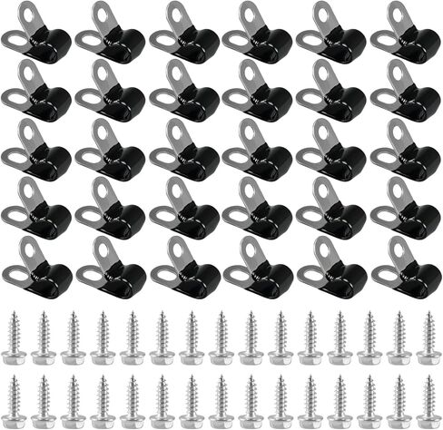 10 PCS 3/16" Brake Line Clips 304 Stainless Steel Rubber Coated Insulated Cable Clamps-Metal Wire Clamps, Hose Clamp, Pipe Clamp, Sturdy Clamp for 3/16" Tube, Lines(10 PCS Self-Tapping Screws) in Saudi Arabia