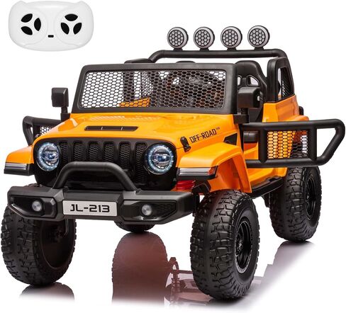 24V 7AH Ride on Truck Car for Kids 2 Seater Toddles Battery Powered Cars 2WD/4WD Switchable Electric Vehicles with Remote Control, 4-Wheeler Suspension, MP3, Back Storage, LED Lights, Orange in Saudi Arabia