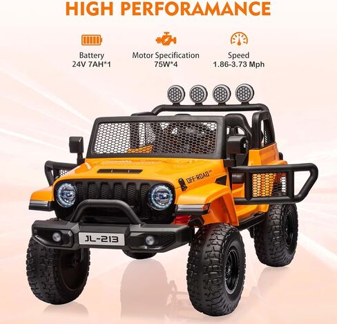 24V 7AH Ride on Truck Car for Kids 2 Seater Toddles Battery Powered Cars 2WD/4WD Switchable Electric Vehicles with Remote Control, 4-Wheeler Suspension, MP3, Back Storage, LED Lights, Orange in Saudi Arabia