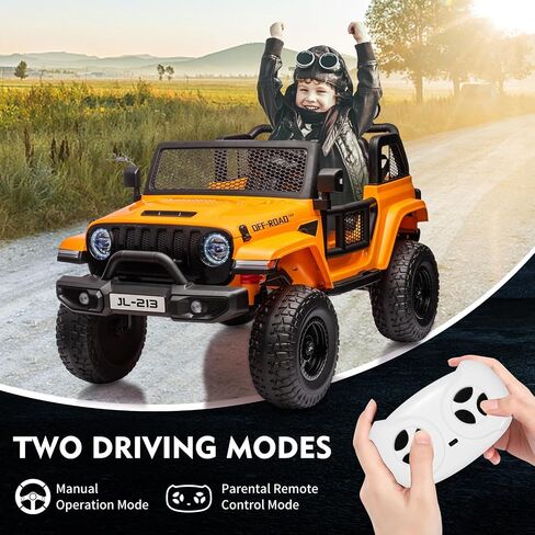 24V 7AH Ride on Truck Car for Kids 2 Seater Toddles Battery Powered Cars 2WD/4WD Switchable Electric Vehicles with Remote Control, 4-Wheeler Suspension, MP3, Back Storage, LED Lights, Orange in Saudi Arabia