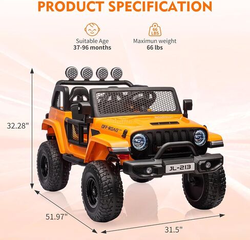 24V 7AH Ride on Truck Car for Kids 2 Seater Toddles Battery Powered Cars 2WD/4WD Switchable Electric Vehicles with Remote Control, 4-Wheeler Suspension, MP3, Back Storage, LED Lights, Orange in Saudi Arabia