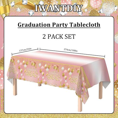2025 Graduation Party Supplies Kit - 2 Pcs Pink Gongrats Grad Tablecover for Graduation Party Decorations，Graduation Plastic Table Covers 54"x108"/274 CM x137 CM in Saudi Arabia
