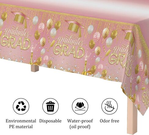2025 Graduation Party Supplies Kit - 2 Pcs Pink Gongrats Grad Tablecover for Graduation Party Decorations，Graduation Plastic Table Covers 54"x108"/274 CM x137 CM in Saudi Arabia