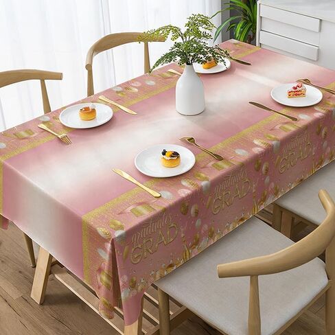 2025 Graduation Party Supplies Kit - 2 Pcs Pink Gongrats Grad Tablecover for Graduation Party Decorations，Graduation Plastic Table Covers 54"x108"/274 CM x137 CM in Saudi Arabia