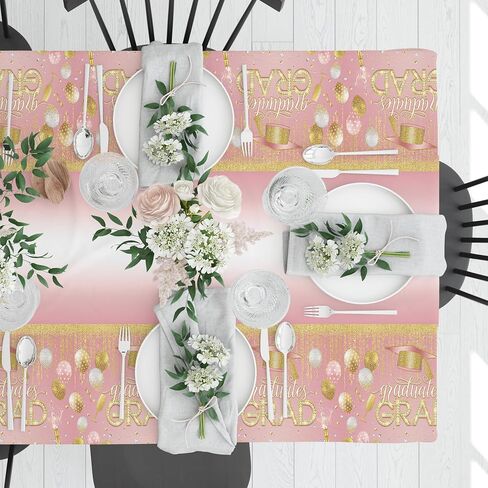 2025 Graduation Party Supplies Kit - 2 Pcs Pink Gongrats Grad Tablecover for Graduation Party Decorations，Graduation Plastic Table Covers 54"x108"/274 CM x137 CM in Saudi Arabia