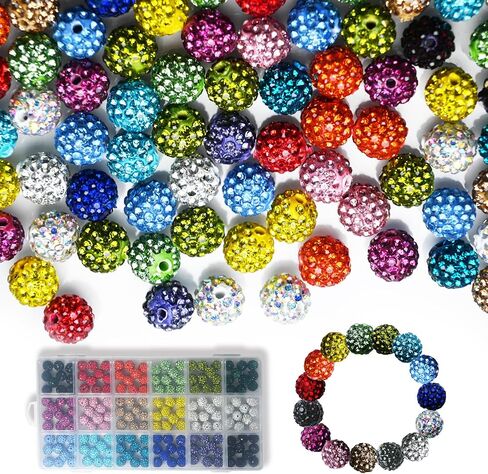 180pcs 10mm Rhinestone Beads, Shiny Round Shamballa Beads, Clay Beads for Bracelet Earring Jewelry Necklace Making, DIY Craft Supplies (Mixed Color) in Saudi Arabia