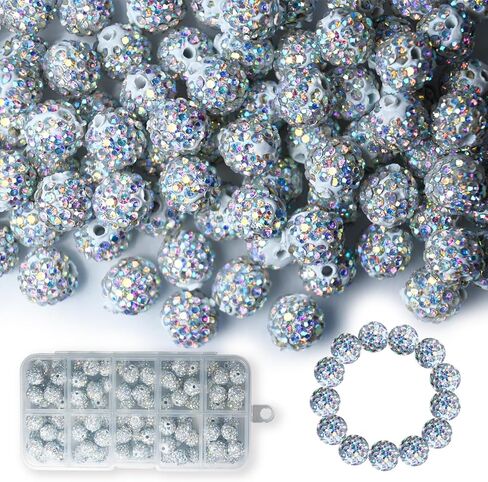 180pcs 10mm Rhinestone Beads, Shiny Round Shamballa Beads, Clay Beads for Bracelet Earring Jewelry Necklace Making, DIY Craft Supplies (Mixed Color) in Saudi Arabia