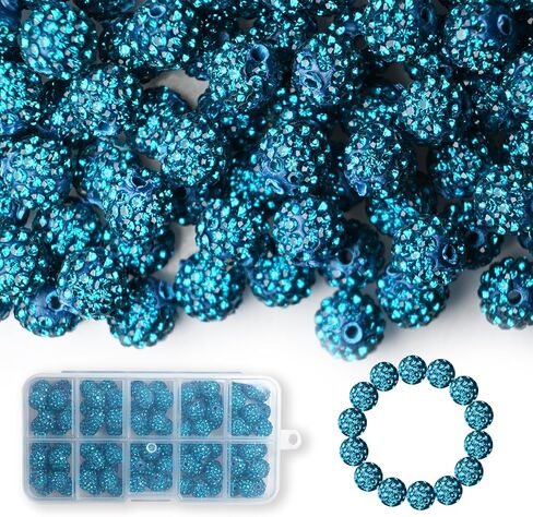 180pcs 10mm Rhinestone Beads, Shiny Round Shamballa Beads, Clay Beads for Bracelet Earring Jewelry Necklace Making, DIY Craft Supplies (Mixed Color) in Saudi Arabia