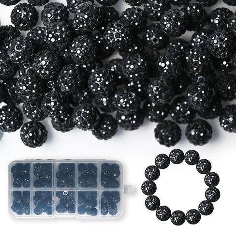 180pcs 10mm Rhinestone Beads, Shiny Round Shamballa Beads, Clay Beads for Bracelet Earring Jewelry Necklace Making, DIY Craft Supplies (Mixed Color) in Saudi Arabia