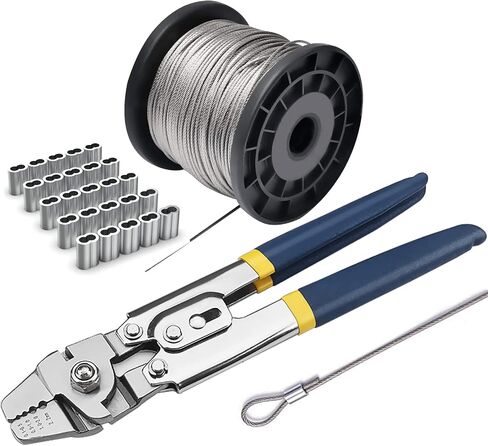 Wire Rope Crimping Tool Kit, with 1/16-304 Stainless Steel Cable 165 ft (7x7 Strand Core), 100 Cable Ferrule Aluminum Loop Sleeve Stops in Kuwait