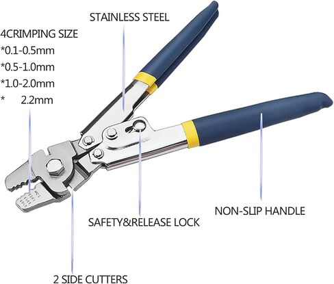 Wire Rope Crimping Tool Kit, with 1/16-304 Stainless Steel Cable 165 ft (7x7 Strand Core), 100 Cable Ferrule Aluminum Loop Sleeve Stops in Kuwait
