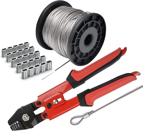 Wire Rope Crimping Tool Kit, with 1/16-304 Stainless Steel Cable 165 ft (7x7 Strand Core), 100 Cable Ferrule Aluminum Loop Sleeve Stops in Kuwait