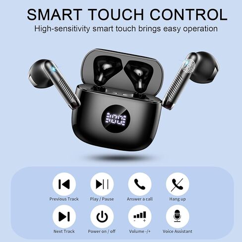 سماعات أذن بلوتوث لاسلكية من Jxrev، شاشة عرض طاقة LED داخل الأذن، تحكم باللمس في سماعات الأذن بلوتوث، سماعات مع ميكروفون لنظام Android iOS، خفيفة للغاية ومحمولة، مقاومة للماء IP7 in Kuwait
