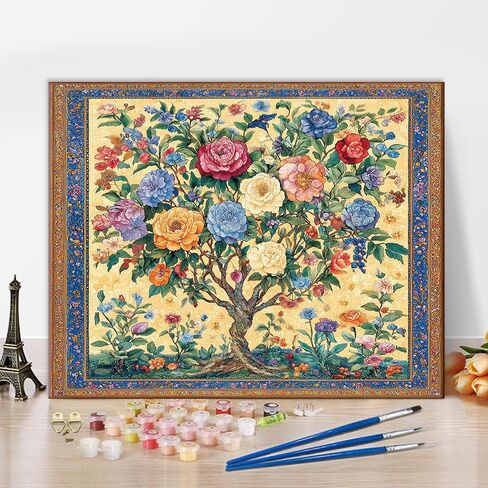 TUMOVO Paint by Number for Adults Canvas, Floral Tree Bloom Paint by Numbers, Flower Paint by Number, Flower Painting by Numbers for Adults DIY Painting Kits Home Wall Decoration, 16 x20 Inch in Kuwait