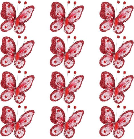 Patikil 12pcs الفراشات للحرف اليدوية ، 2.2 "شبك سلك بريق الفراشة الفراشات العضوية لديكور ديكور المنزل ديكورت ملابس الزفاف ، الأصفر الفاتح in Kuwait