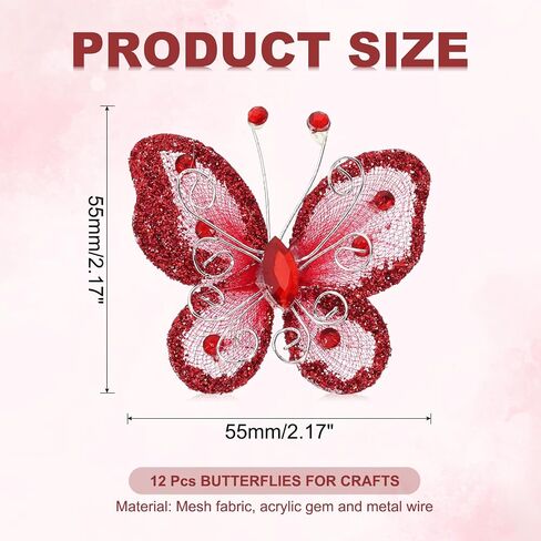 Patikil 12pcs الفراشات للحرف اليدوية ، 2.2 "شبك سلك بريق الفراشة الفراشات العضوية لديكور ديكور المنزل ديكورت ملابس الزفاف ، الأصفر الفاتح in Kuwait