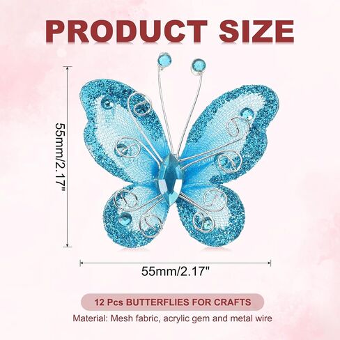 Patikil 12pcs الفراشات للحرف اليدوية ، 2.2 "شبك سلك بريق الفراشة الفراشات العضوية لديكور ديكور المنزل ديكورت ملابس الزفاف ، الأصفر الفاتح in Kuwait