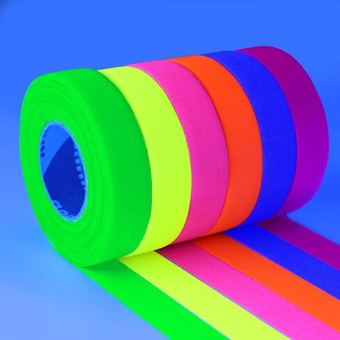 Neon Gaffer Cloth Tape, 6 Tiny Rolls 0.4inch x 16.5 ft UV Blacklight Glow Party Supplies, UV Reactive Gaffers Tape for Neon Party Decorations in Kuwait