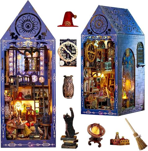 Book Nook Kit Magic Research Institute, DIY Miniature Booknook House Kit for Adults with LED Lights, 3D Wooden Puzzle Bookshelf Insert Decor, Magical Gift for Women Men Teens and Family in Saudi Arabia