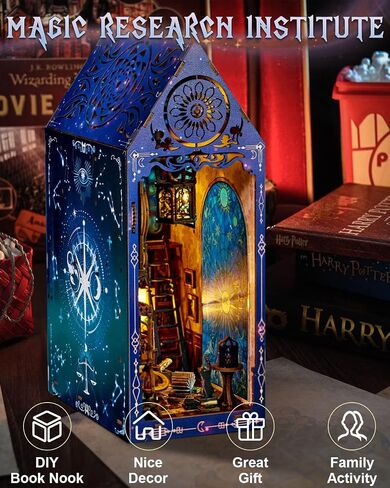 Book Nook Kit Magic Research Institute, DIY Miniature Booknook House Kit for Adults with LED Lights, 3D Wooden Puzzle Bookshelf Insert Decor, Magical Gift for Women Men Teens and Family in Saudi Arabia