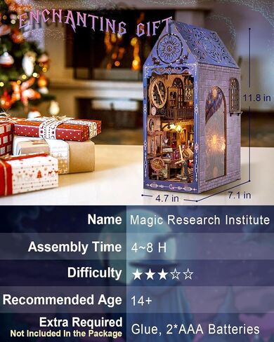 Book Nook Kit Magic Research Institute, DIY Miniature Booknook House Kit for Adults with LED Lights, 3D Wooden Puzzle Bookshelf Insert Decor, Magical Gift for Women Men Teens and Family in Saudi Arabia