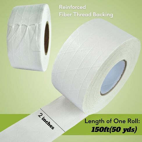 2 Rolls Reinforced Water Activated Tape,3" x150ft(50yds) Per Roll,White Gummed Kraft Paper Tape with Strong Fiberglass,Adhesive Surface is Sticky When Wet.Suit for Packing Boxes. in Saudi Arabia