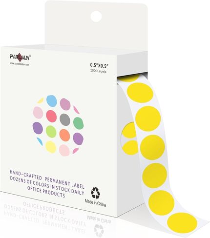 PARLAIM 1/2 Inch Circle Sticker Labels,1000 Stickers Round Color Coding Circle Dots Stickers,Roll Dot Stickers Label for Office Home Office(Yellow) in Kuwait