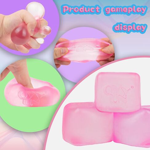 Stress Cube Squishy Balls - Slow Rising Stress Balls Stretchy Fidget Ice Cube for Anxiety Stress Relief, Gel Filled Sensory ice Cube Squishy Ball Toys for ADD/ADHD Kids Adults (Cube,Ellipsoid) in Kuwait