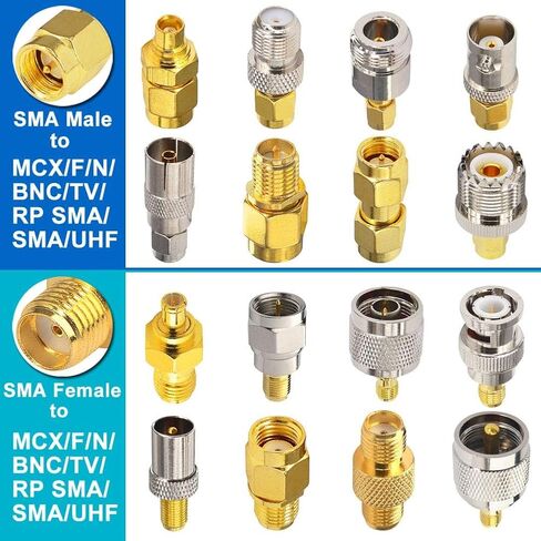 SMA Connectors Kit SMA Adapter Kit SMA Male Plug to UHF PL259 SMA RP-SMA BNC MCX TV N F Type SMB TNC Male Female RF Coax Connector Nickel Gold Plated Connector Set 10PCS in Kuwait