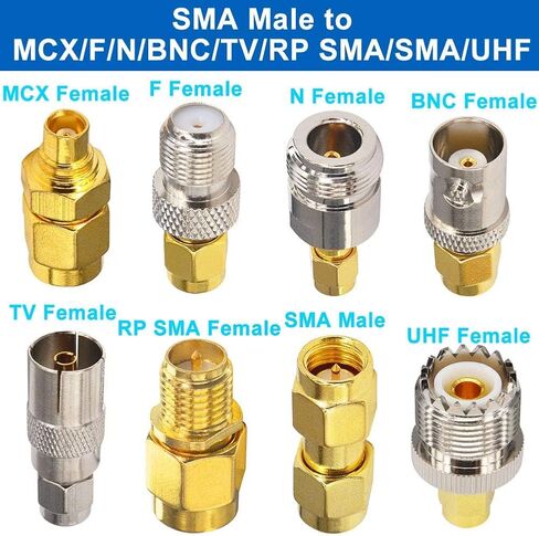 SMA Connectors Kit SMA Adapter Kit SMA Male Plug to UHF PL259 SMA RP-SMA BNC MCX TV N F Type SMB TNC Male Female RF Coax Connector Nickel Gold Plated Connector Set 10PCS in Kuwait