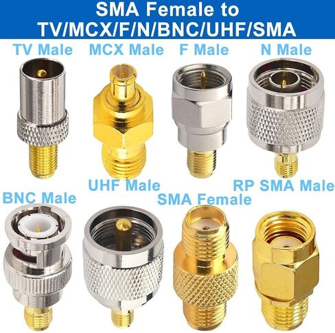 SMA Connectors Kit SMA Adapter Kit SMA Male Plug to UHF PL259 SMA RP-SMA BNC MCX TV N F Type SMB TNC Male Female RF Coax Connector Nickel Gold Plated Connector Set 10PCS in Kuwait