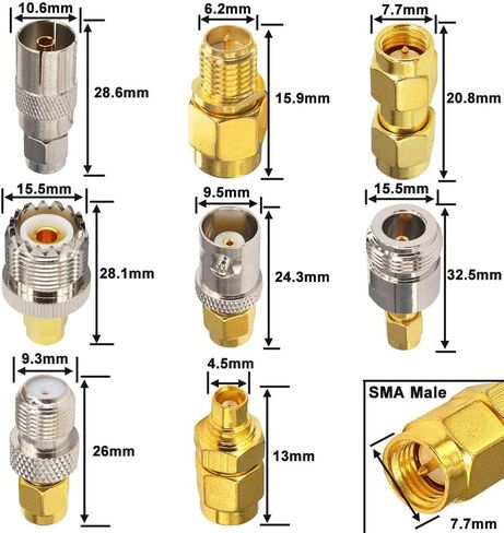 SMA Connectors Kit SMA Adapter Kit SMA Male Plug to UHF PL259 SMA RP-SMA BNC MCX TV N F Type SMB TNC Male Female RF Coax Connector Nickel Gold Plated Connector Set 10PCS in Kuwait