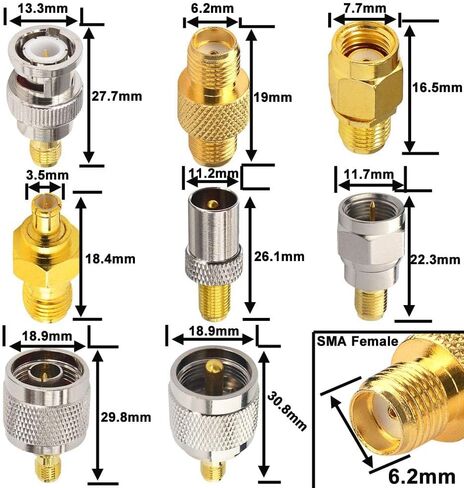 SMA Connectors Kit SMA Adapter Kit SMA Male Plug to UHF PL259 SMA RP-SMA BNC MCX TV N F Type SMB TNC Male Female RF Coax Connector Nickel Gold Plated Connector Set 10PCS in Kuwait