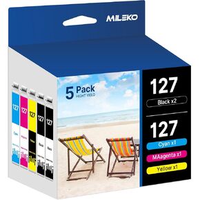 MILEKO 127XL Ink Cartridge Replacement for Epson 127 XL Ink Cartridges T127 Ink for Workforce 60 545 845 645 840 WF-3540 WF-3530 WF-3520 WF-7010 WF-7510 WF-7520 Stylus NX530 NX625 Printer - 2B1C1M1Y