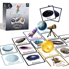 Galaxy Flashcards - 36 بطاقة في مربع | التعرف على الفضاء والكواكب والنجوم | هدية تعليمية للأطفال الذين تتراوح أعمارهم بين 2-4 | بطاقات تعلم الأطفال ، تعليمية ، تعلم ما قبل المدرسة